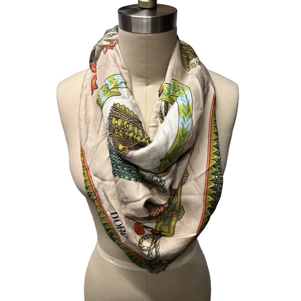 vintage Doro 100% silk made in Italy Scarf History of Tassels Hand Rolled AS IS
